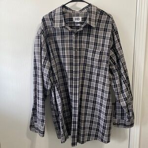 HB Mens Button Up Shirt Long Sleeve Black White